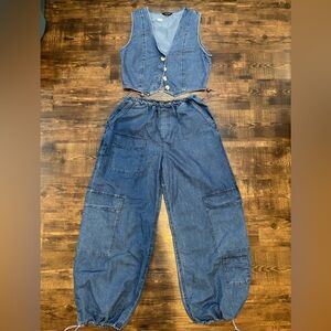 Denim Cargo Jeans Set